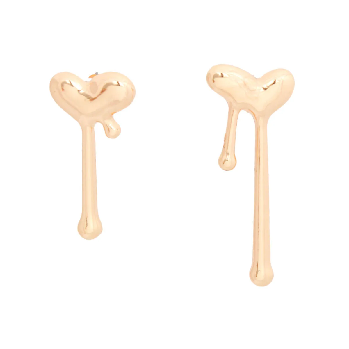 Small Dripping Heart Stud Earrings - Gold