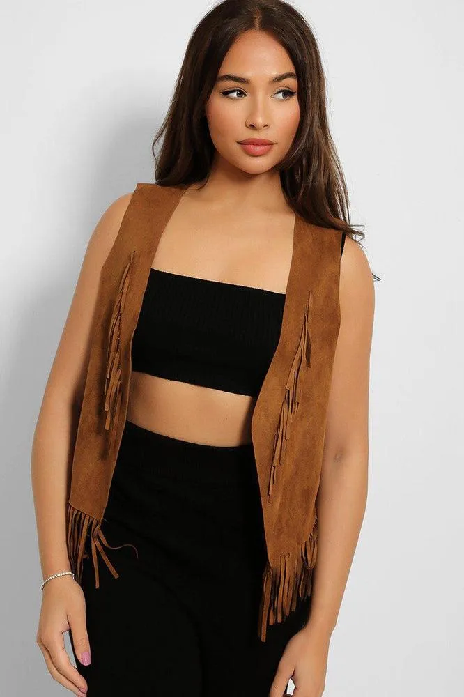 Soft Vegan Suede Fringed Gilet