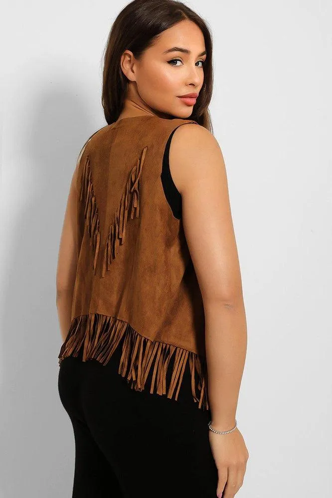 Soft Vegan Suede Fringed Gilet