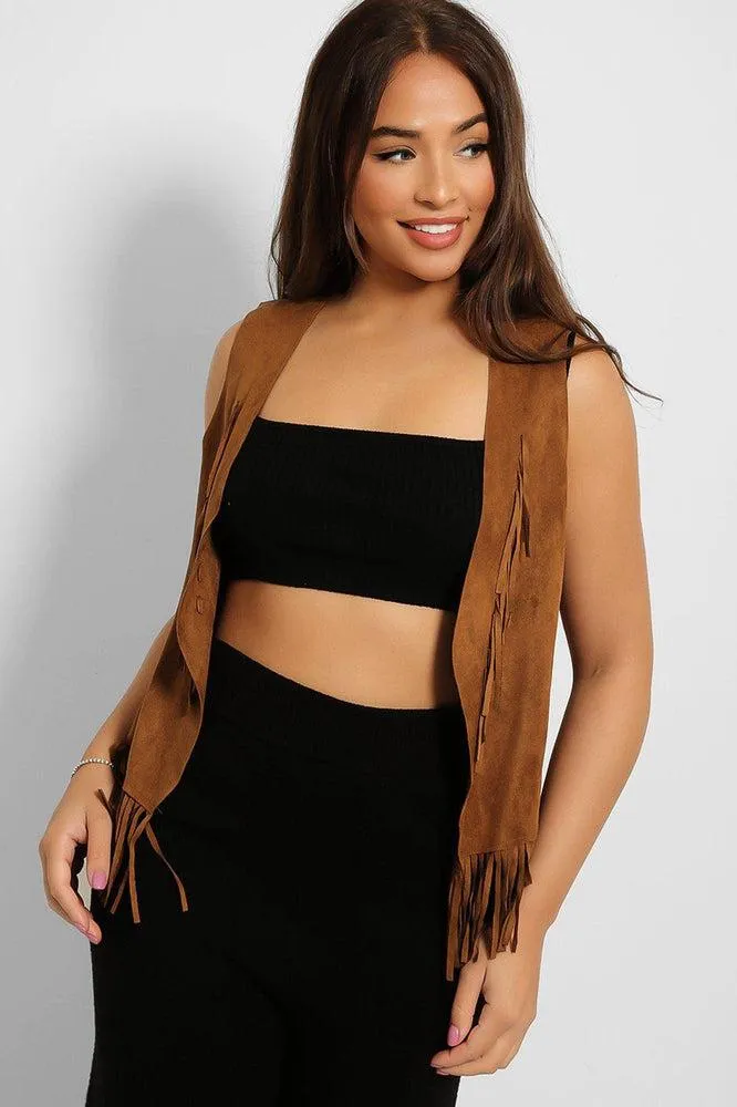 Soft Vegan Suede Fringed Gilet