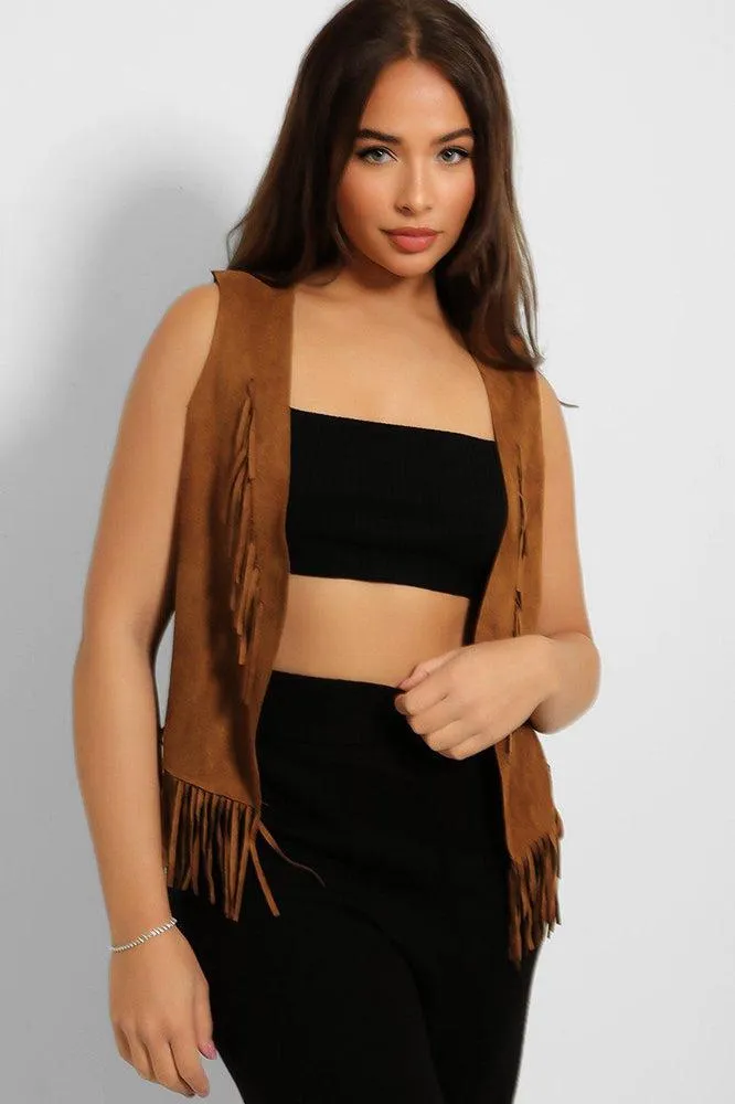 Soft Vegan Suede Fringed Gilet