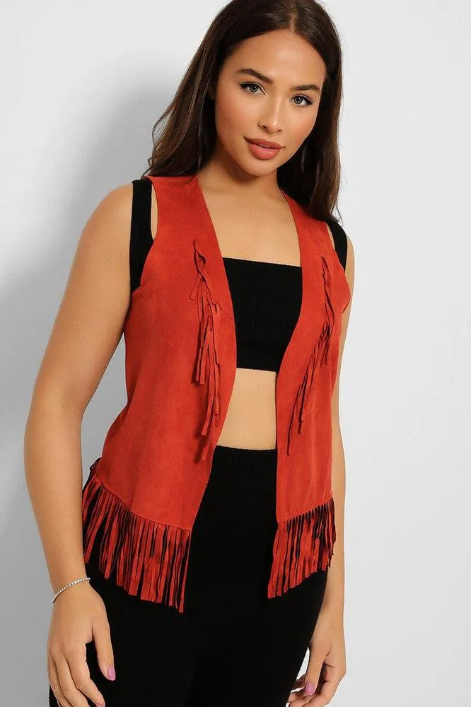 Soft Vegan Suede Fringed Gilet