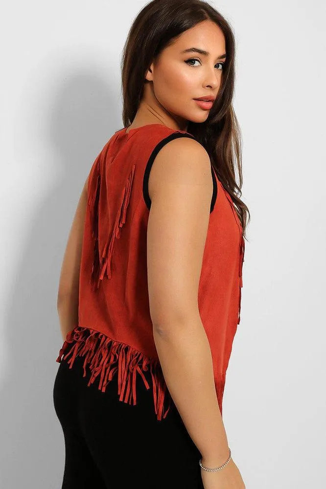 Soft Vegan Suede Fringed Gilet