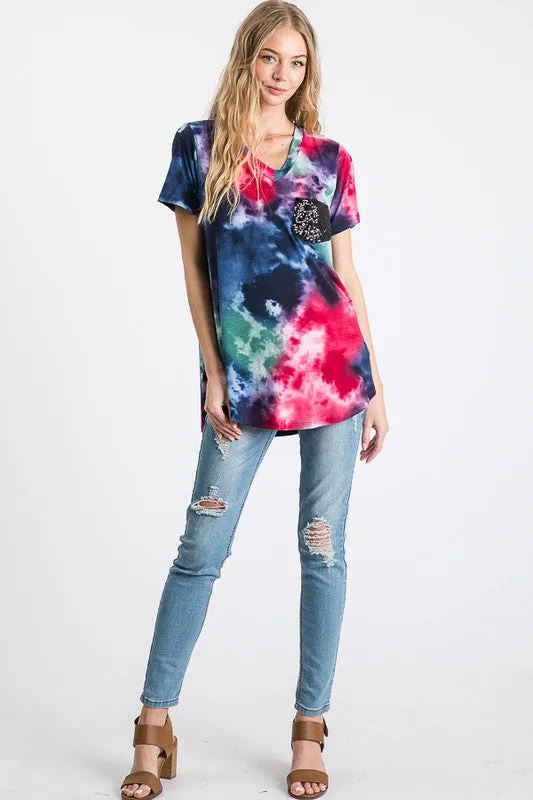 Splatter Tie Dye Sequin Top, Navy