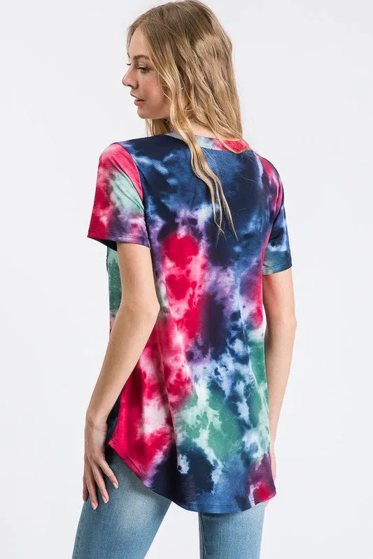 Splatter Tie Dye Sequin Top, Navy