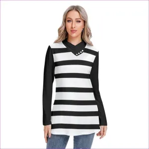 Striped Women's Long-sleeved Heap-neck Slim Casual Tunic Blouse