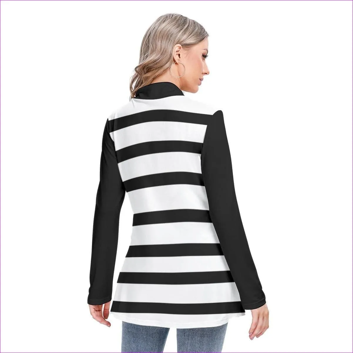 Striped Women's Long-sleeved Heap-neck Slim Casual Tunic Blouse