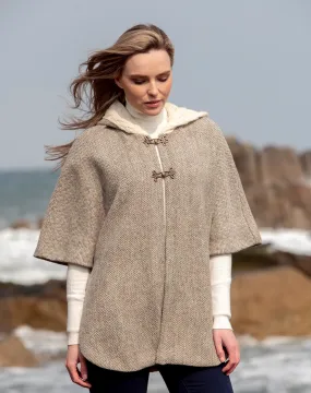 TWEED CAPE WITH CABLE KNIT ARAN COLLAR