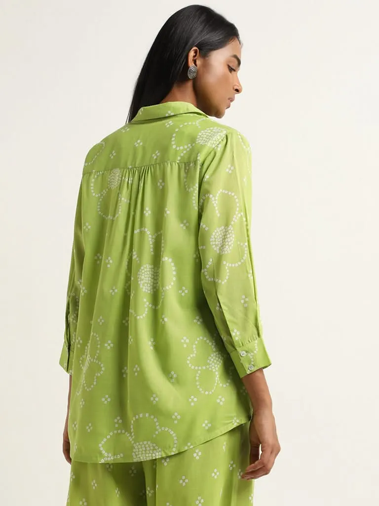 Utsa Green Bandhani Design Straight Cotton Tunic