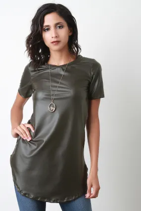 Vegan Leather Round Hem Tunic Top