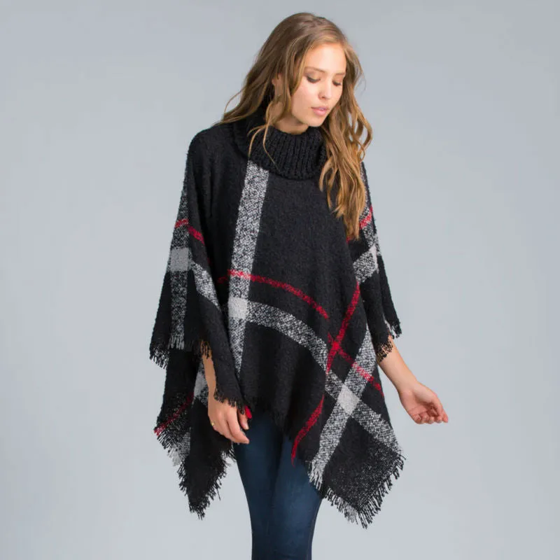 VenusFox Fashion Winter Wool Plaid Knitting Poncho 7 Colors