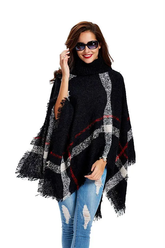 VenusFox Fashion Winter Wool Plaid Knitting Poncho 7 Colors