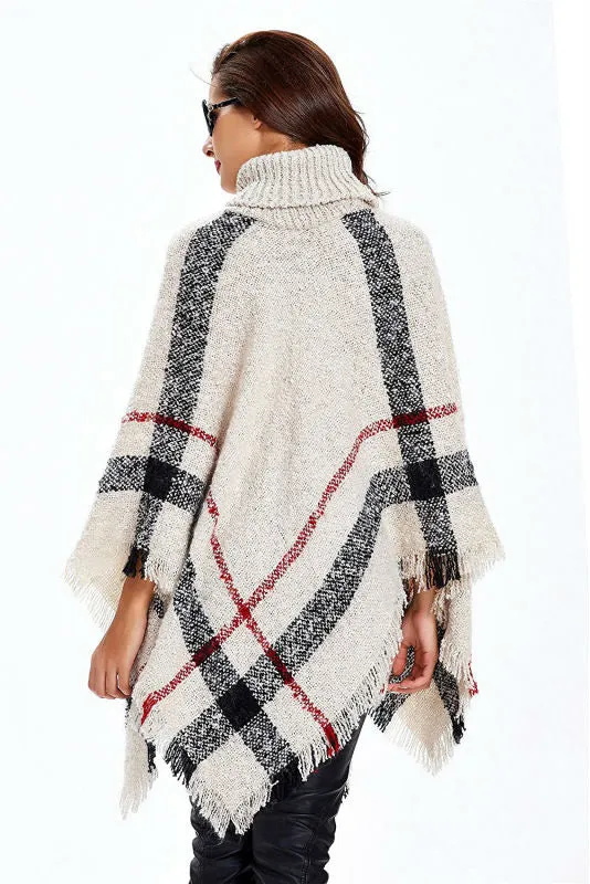 VenusFox Fashion Winter Wool Plaid Knitting Poncho 7 Colors