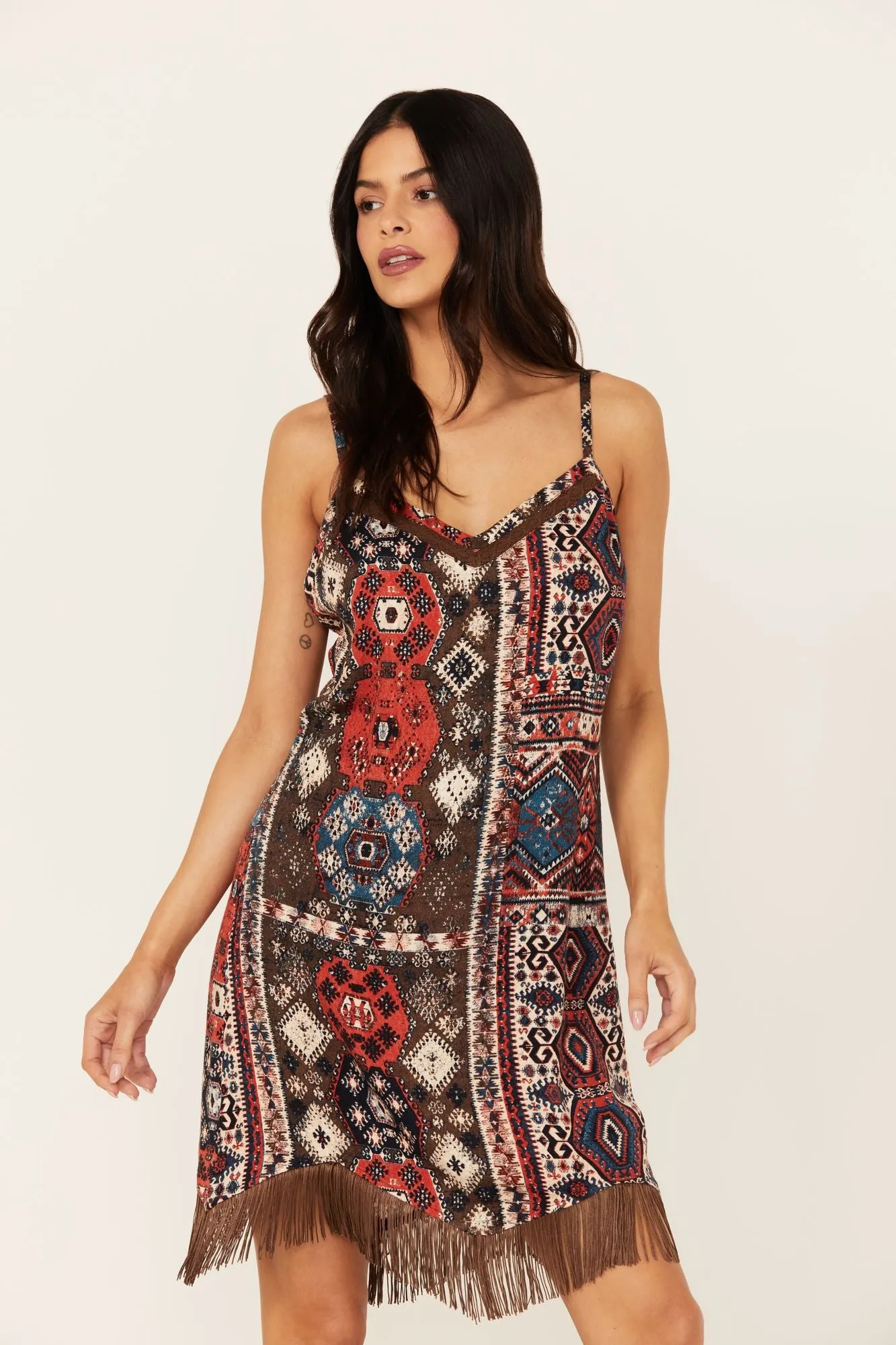 Yearling Printed Fringe Slip Dress