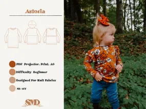 Youth Astoria Crewneck Sweater and Hoodie Digital Sewing Pattern Sizes NB-16Y